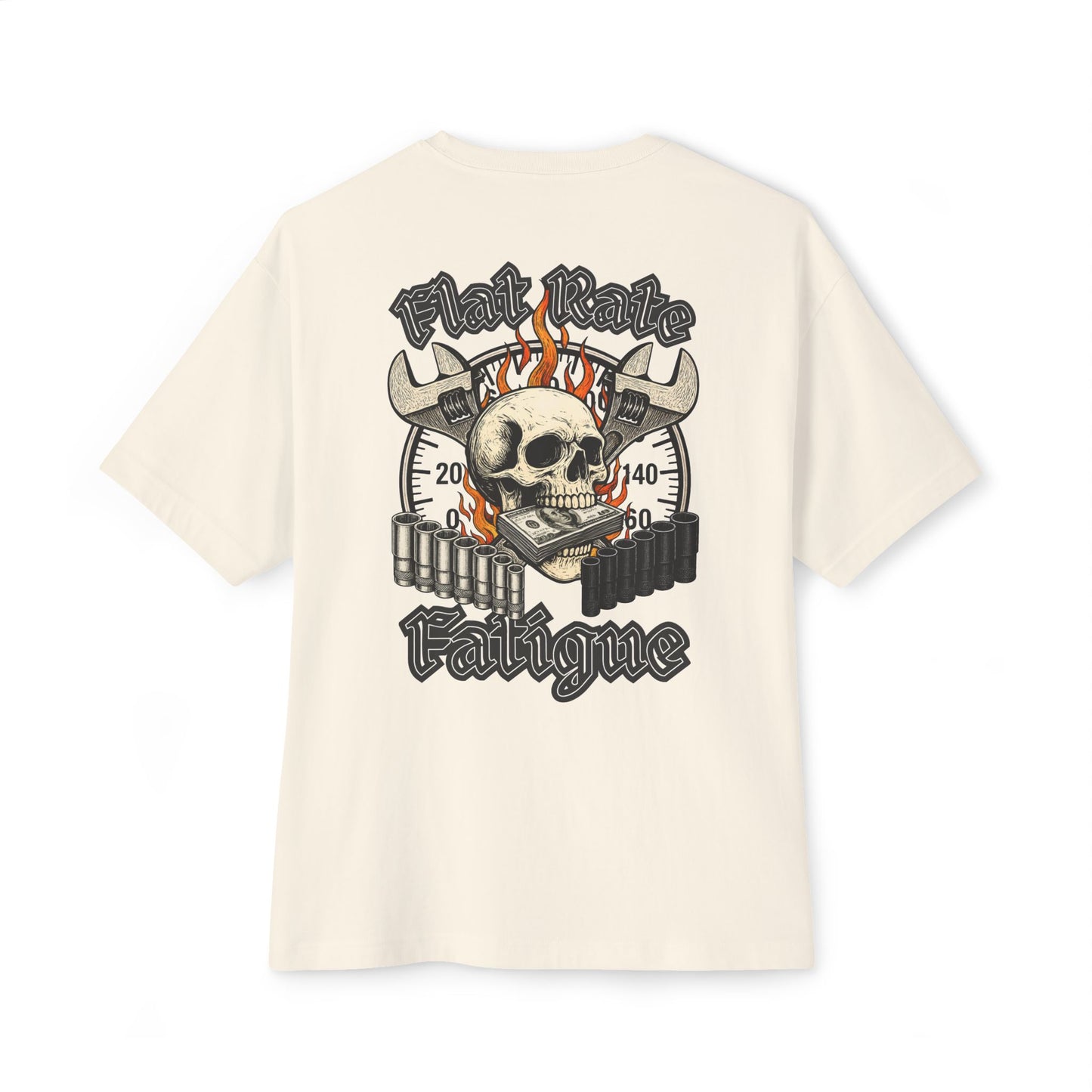 Flat Rate Fatigue Mechanic T-Shirt | Skull Speedometer Graphic | Shop Life Tee