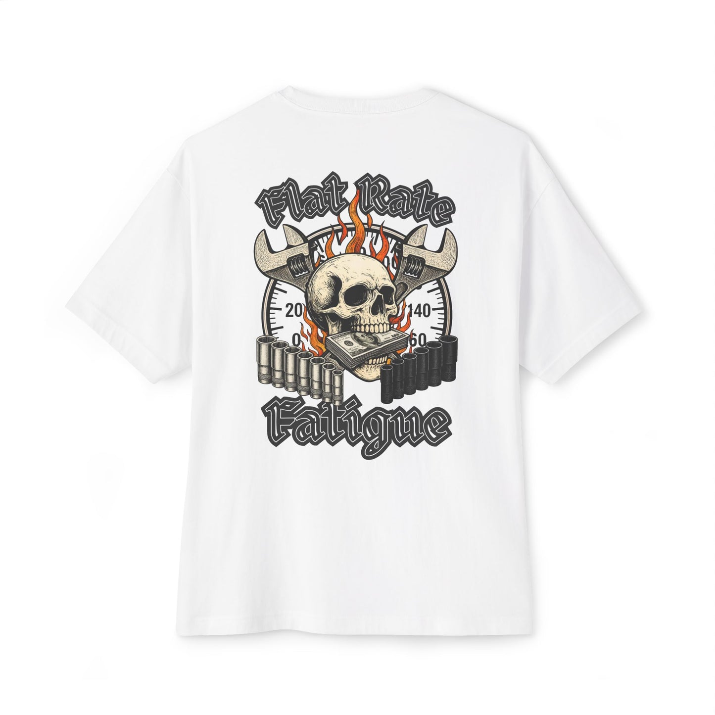 Flat Rate Fatigue Mechanic T-Shirt | Skull Speedometer Graphic | Shop Life Tee